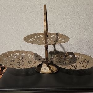 Vintage Metal Scroll 3-Tier Fold Out Serving Tray